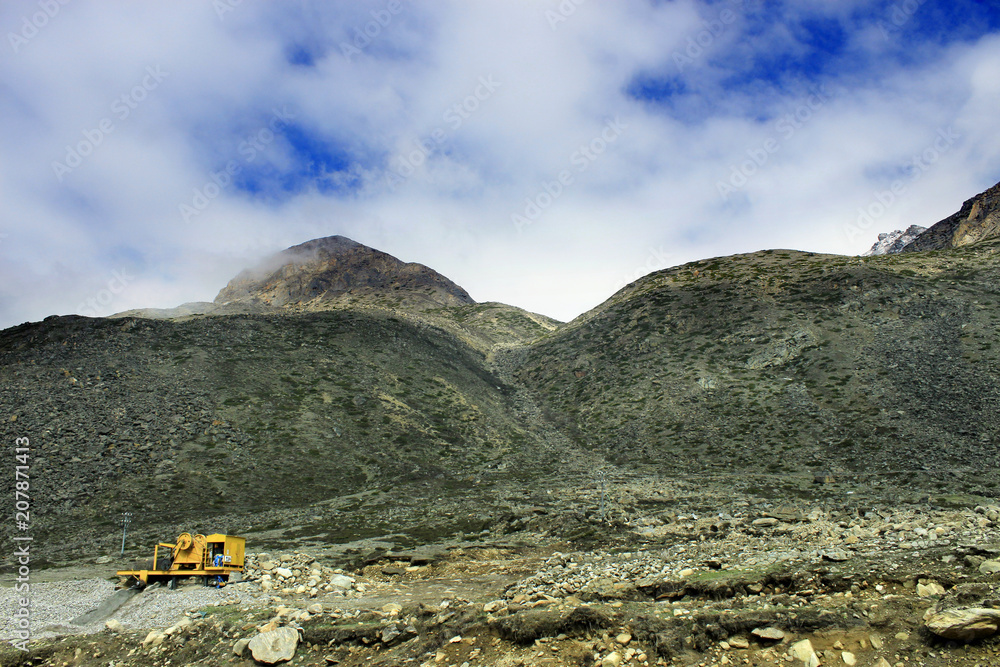 Scenic Himalayan mountain view in North Sikkim, India. On the way to Gurudongmar lake. Himalayan mountain view in North Sikkim, India.