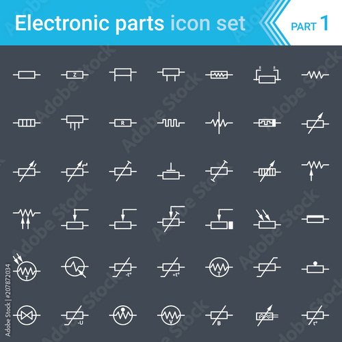 Electric and electronic icons, electric diagram symbols. Resistors.