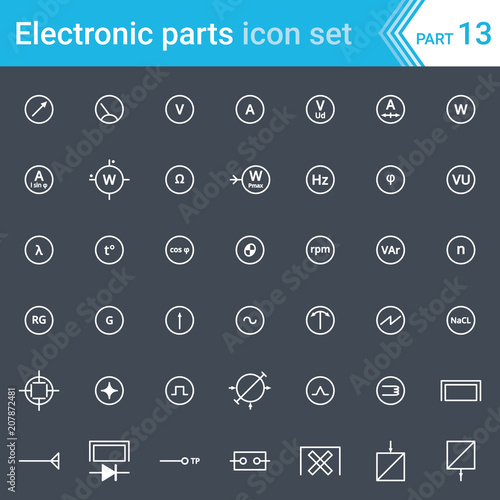 Electric and electronic icons, electric diagram symbols. Electrical instrumentation, meters and recorders.