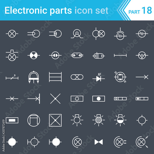 Electric and electronic icons, electric diagram symbols. Lighting.