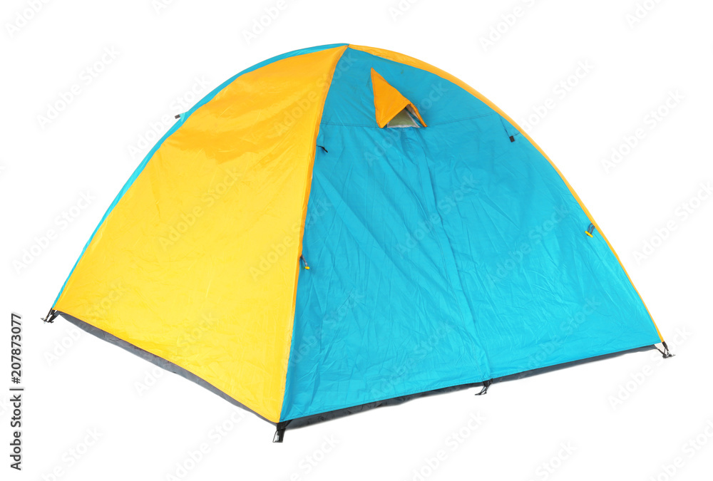 Colorful tourist tent on white background