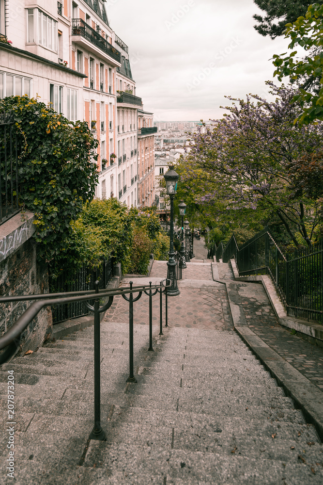 Street in Paris in the Montmartre area.