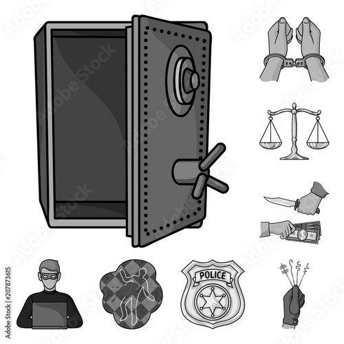 Crime and Punishment monochrome icons in set collection for design.Criminal vector symbol stock web illustration.