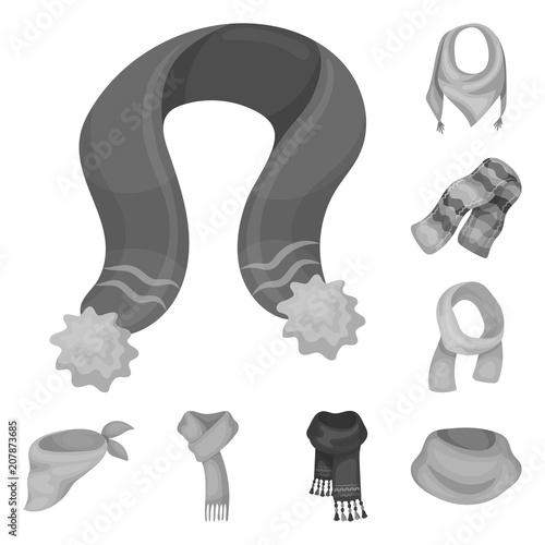 Scarf and Shawl monochrome icons in set collection for design.Clothes and Accessory vector symbol stock web illustration.