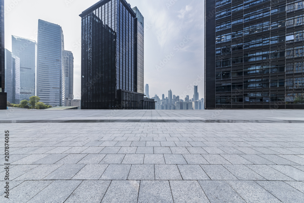 Fototapeta premium Empty floor with modern business office building