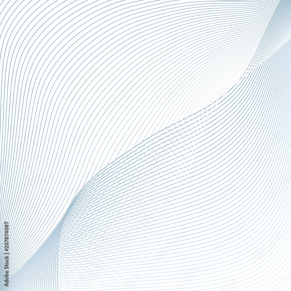 Abstract pattern of blue curved intersecting lines on white background. Line art futuristic design. Geometric technology composition with text place. Vector asymmetrical waving lines. Grid template Abstract pattern of blue curved intersecting lines on white background. Line art futuristic design. Geometric technology composition with text place. Vector asymmetrical waving lines. Grid template