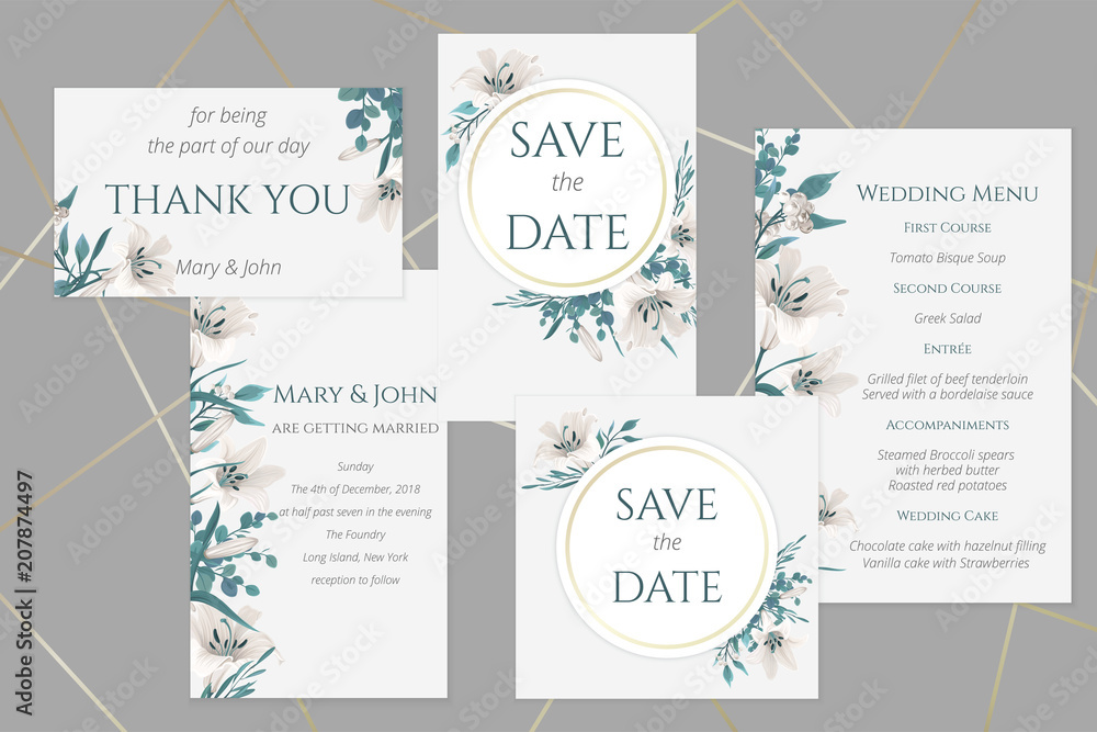 Wedding cards with white lilies