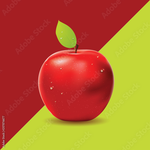 Two colored background with red apple