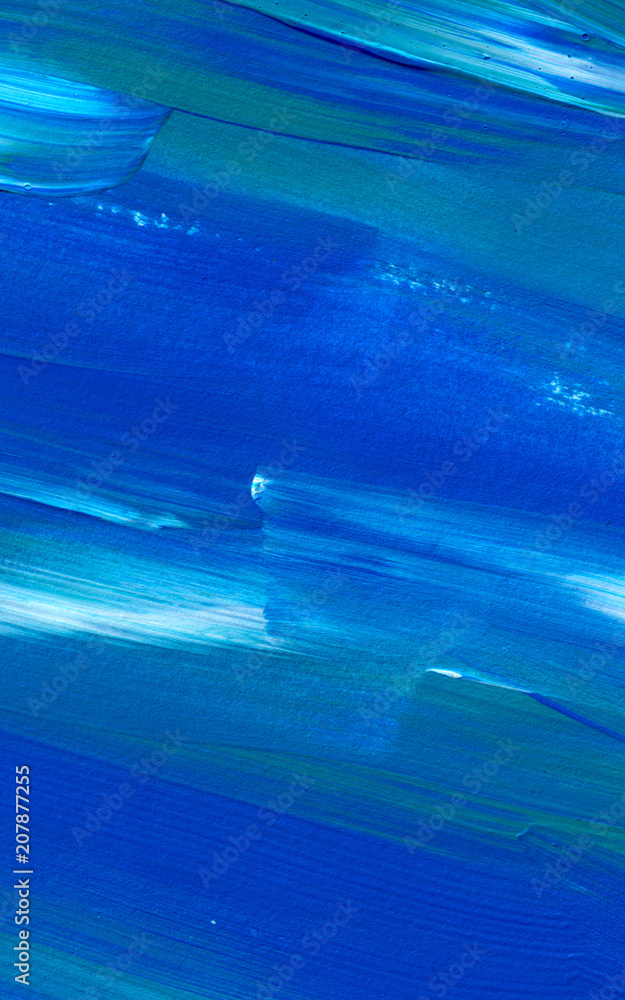 Fototapeta premium Blue Abstract acrylic painting for use as background, texture, design element. Modern art with brush stroke texture