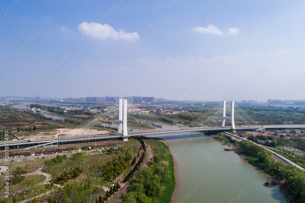 Aerial view over the Nanjing city, urban architectural landscape