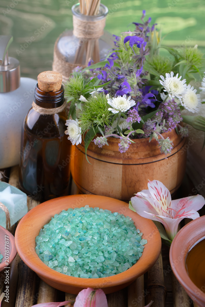 SPA accessories for massage in a composition on a light background SPA accessories for massage in a composition on a light background
