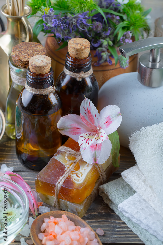 SPA accessories for massage in a composition on a light background SPA accessories for massage in a composition on a light background