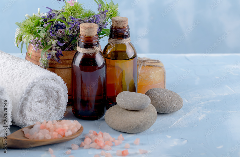 SPA accessories for massage in a composition on a light background SPA accessories for massage in a composition on a light background