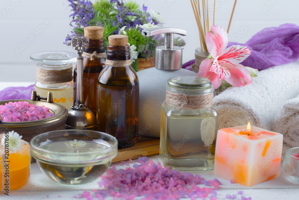 SPA accessories for massage in a composition on a light background SPA accessories for massage in a composition on a light background