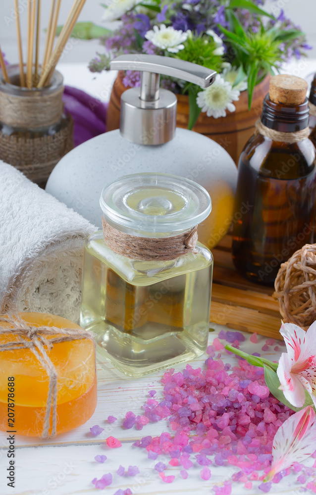 SPA accessories for massage in a composition on a light background SPA accessories for massage in a composition on a light background