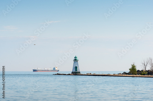Port Dalhousie Lighthouse and a freight ship