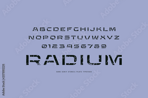 Extended stencil-plate sans serif font in military style