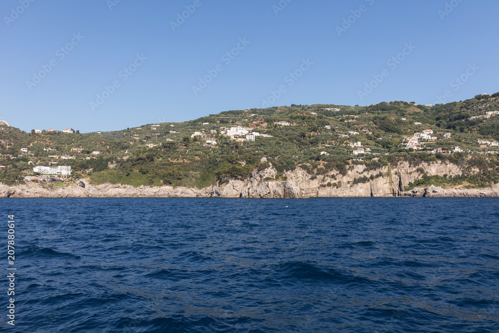 A view of the Amalfi Coast between Sorrento and Positano. Campania. Italy