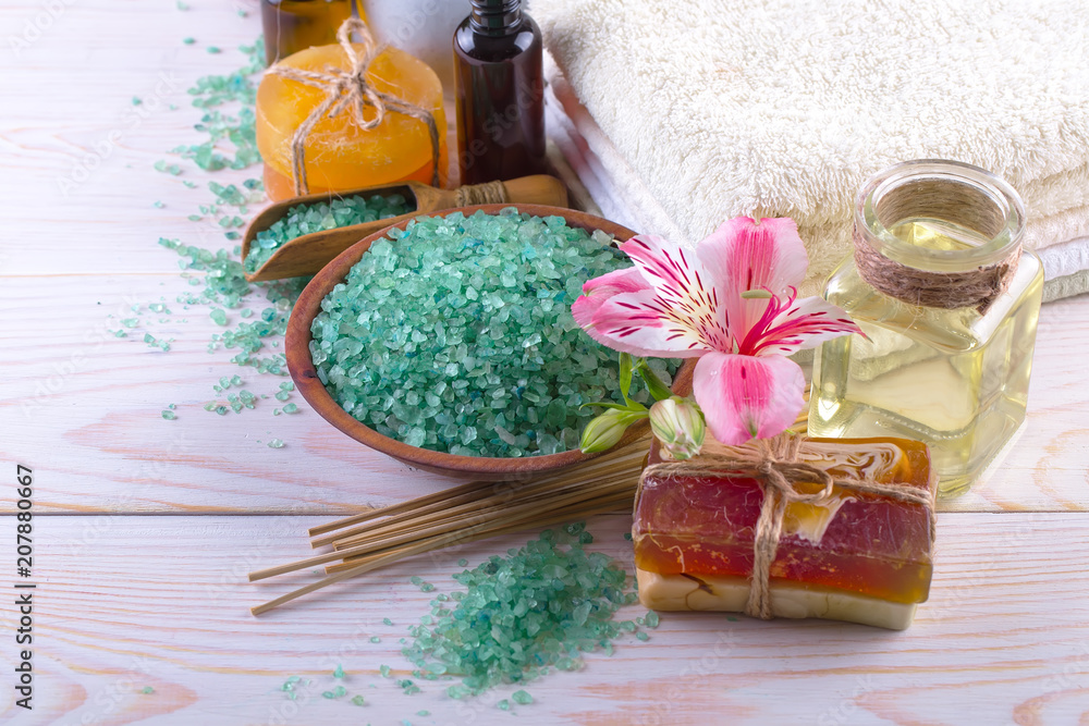 SPA accessories for massage in a composition on a light background SPA accessories for massage in a composition on a light background