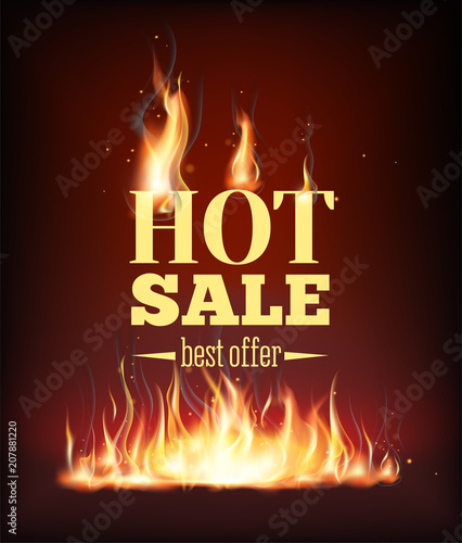 Template design vertical banner with Special sale. Black card for hot offer with frame fire graphic. Invitation layout with flame border. Vector.