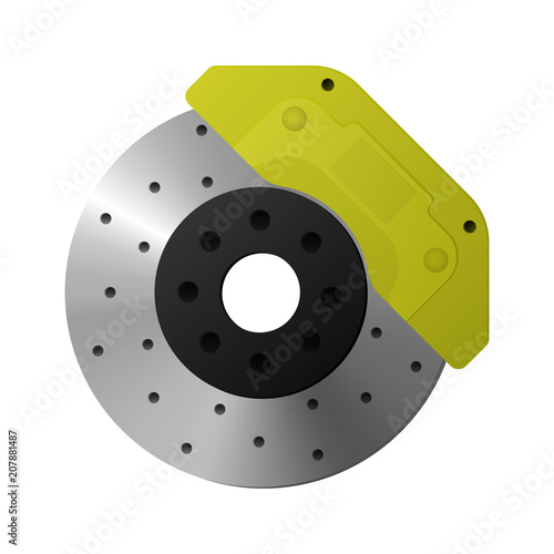 Brake disc, caliper, pad Expendable material Vector illustration