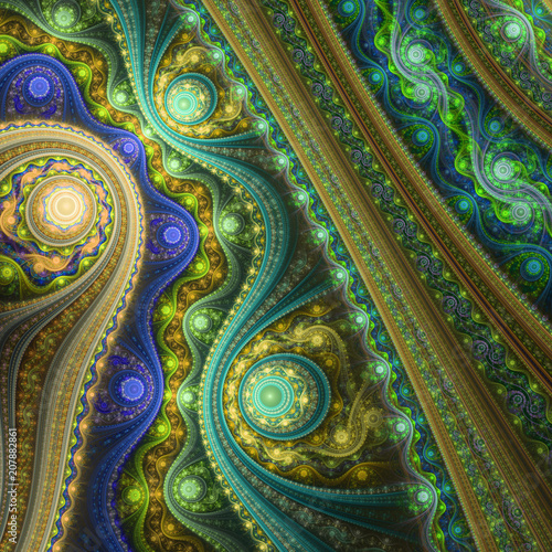Golden steampunk fractal pattern  digital artwork for creative graphic design