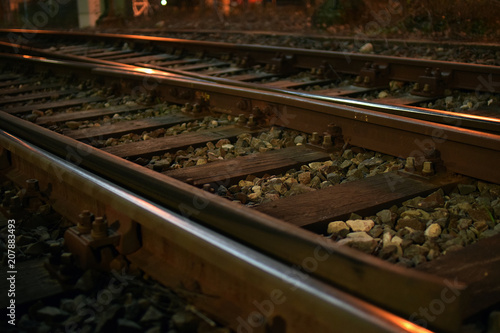 railroad tracks by night