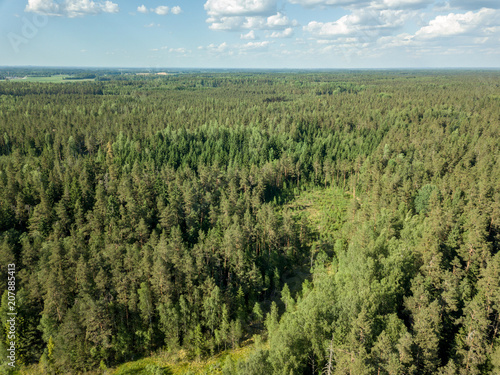 drone image. aerial view of rural area with fields and forests