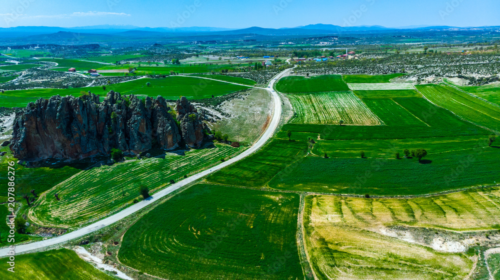 Drone view to the Phrygian valley in the city of Afyonkarahisar Drone view to the Phrygian valley in the city of Afyonkarahisar