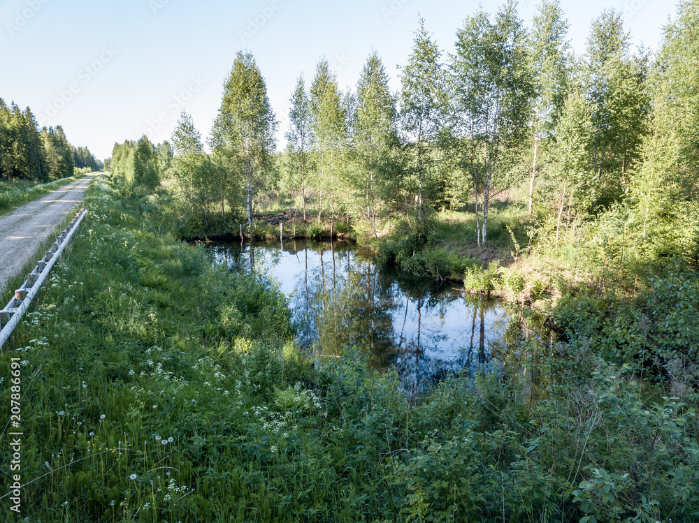 Obraz premium drone image. aerial view of rural area with fields and roads