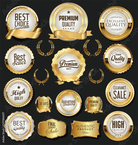 Golden retro labels badges frames and ribbons collection 