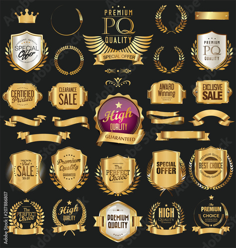 Golden retro labels badges frames and ribbons collection 
