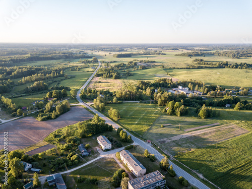 drone image. aerial view of rural area with fields and roads © Martins Vanags