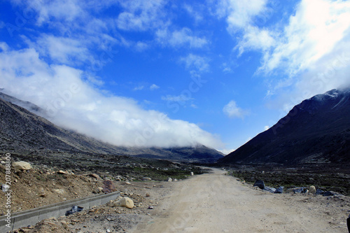 Scenic Himalayan mountain road in North Sikkim  India. On the way to Gurudongmar lake. Himalayan mountain road in North Sikkim  India.