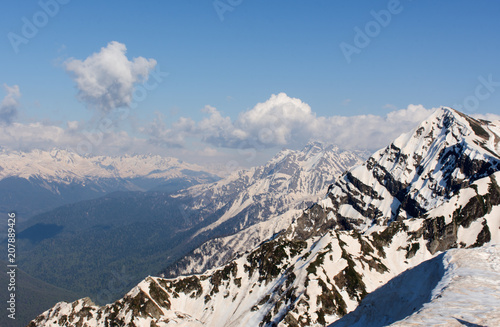 Caucasus mountain range at an altitude of 2320 m in Sochi April 2018