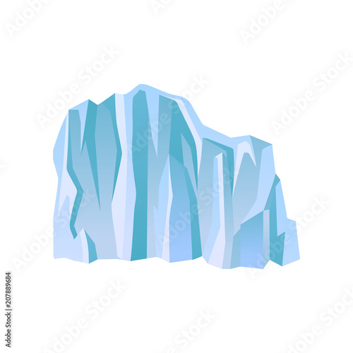 Large blue iceberg or ice mountain with lights and shadows. Flat vector for travel poster or landscape background of mobile game