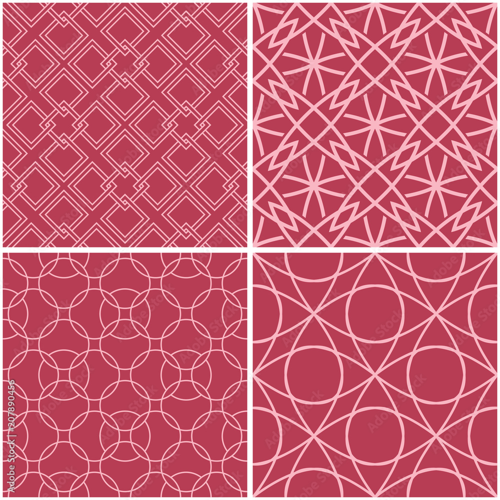 Geometric patterns. Set of pale red seamless backgrounds Geometric patterns. Set of pale red seamless backgrounds