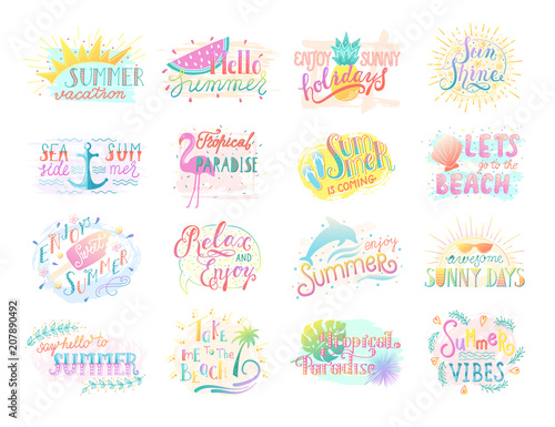 Set of Summer Badge. Lettering Positive Quote Typography Design. Vector illustration