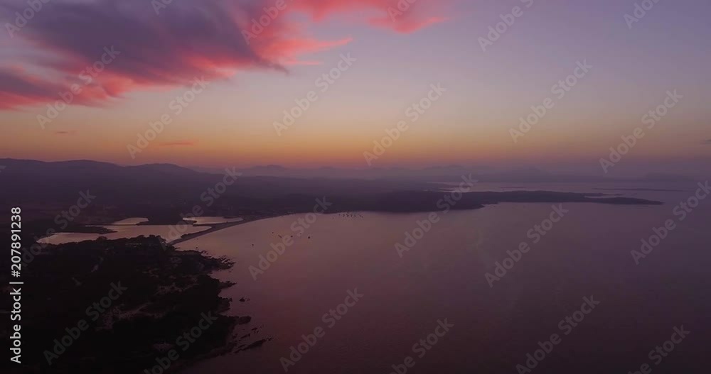 Aerial, beautiful bay in Sardinia island on sunset, 4K Aerial, beautiful bay in Sardinia island on sunset, 4K