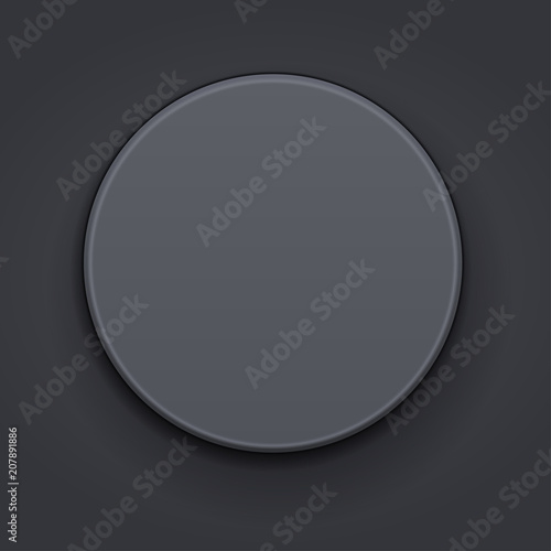 Black plastic button. 3d sign
