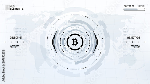 Futuristic Bitcoin cryptocurrency vector illustration. Worldwide digital money technology