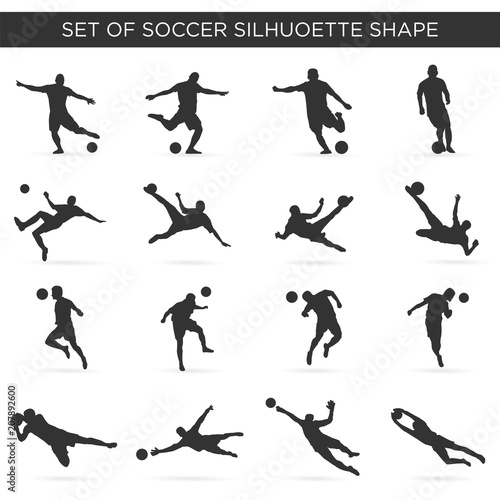 Foto set of soccer silhouette with modern and simple style, kick, rush, football team