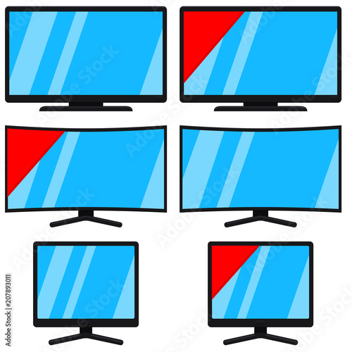 Cartoon black modern tv set isolated on white