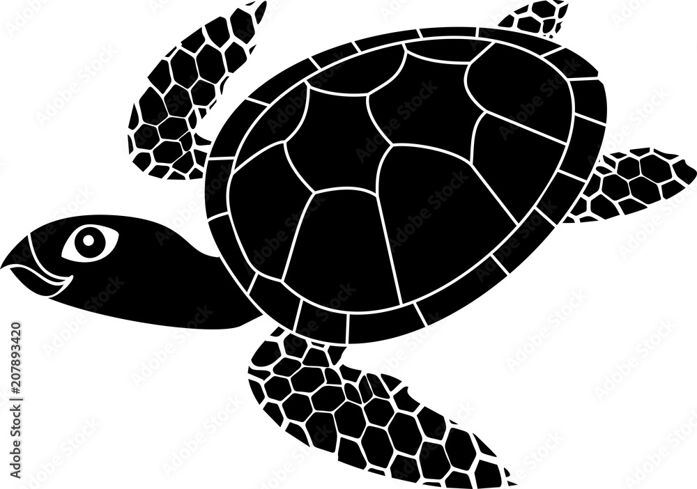 Black silhouette of adult cute cartoon swimming sea turtle Stock Vector ...