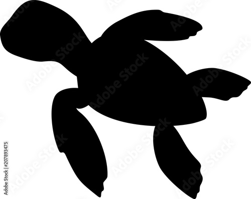 Valokuvatapetti Black silhouette of cartoon hatchling of sea turtle on white background
