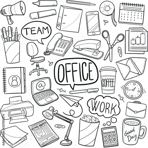 Office Work Doodle Icon Hand Draw Line Art	