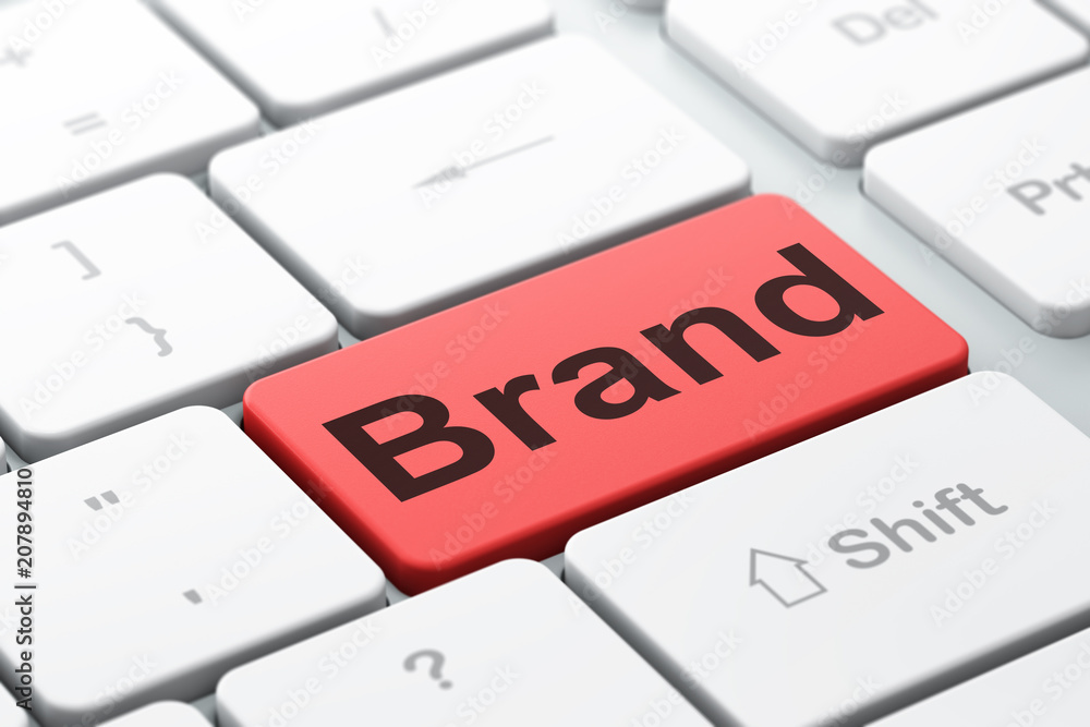 Marketing concept: computer keyboard with word Brand, selected focus on enter button background, 3D rendering Marketing concept: computer keyboard with word Brand, selected focus on enter button background, 3D rendering