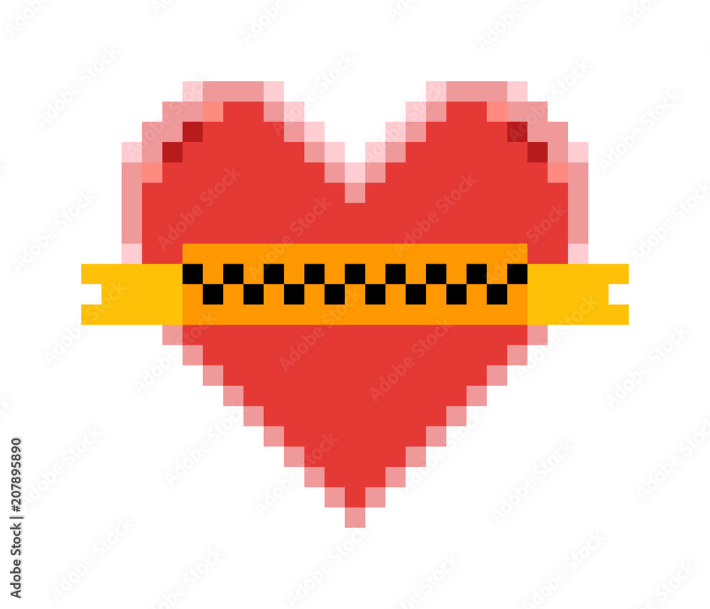 Fototapeta premium Pixel art: a red heart symbol with an orange ribbon.