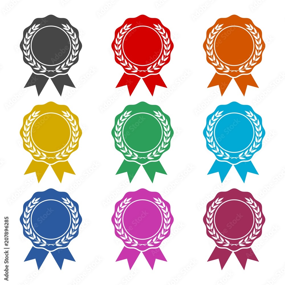 Badge with ribbons icon, Award ribbon, color icons set Badge with ribbons icon, Award ribbon, color icons set
