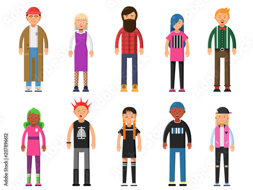 Funky young people. Hipsters characters male and female